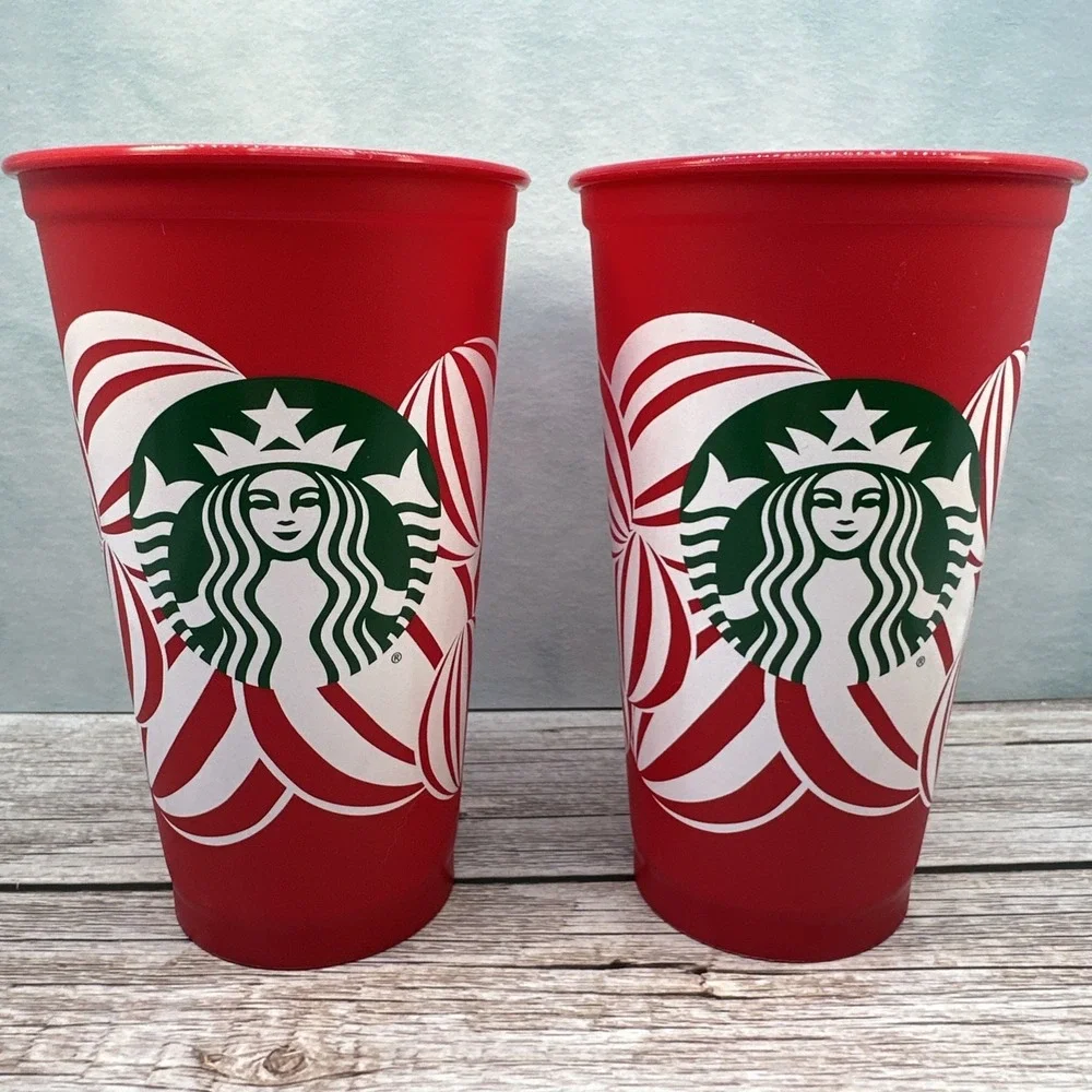 Lot‎ of 2 Starbucks Holiday Red Cup Day (16 oz) Reusable Hot Cup (No Lids)